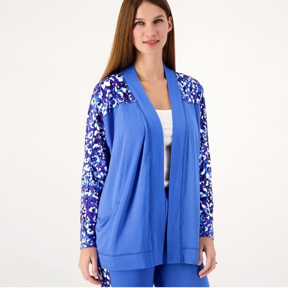 NWOT Isaac Mizrahi Live Soho Baby French Terry Open Front Cardigan Cruise Resort